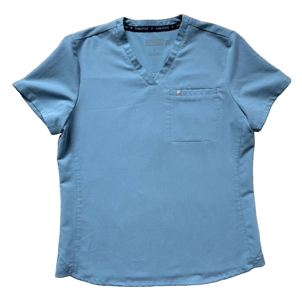 Fabletics Vital 1 Scrub Top Womens S Wave Blue V Neck 1 Pocket Medical Nurse